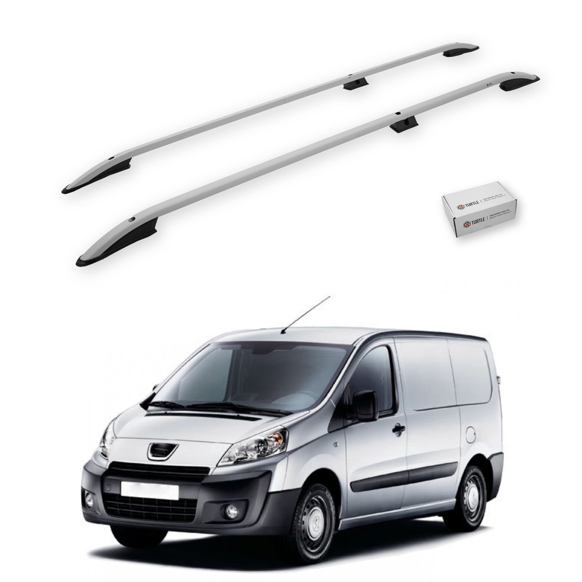 Turtle Peugeot Tepee Expert (Mk2) 2006-2016 / Uzun Şasi Arası Uyumlu Tavan Çıtası Crown Siyah