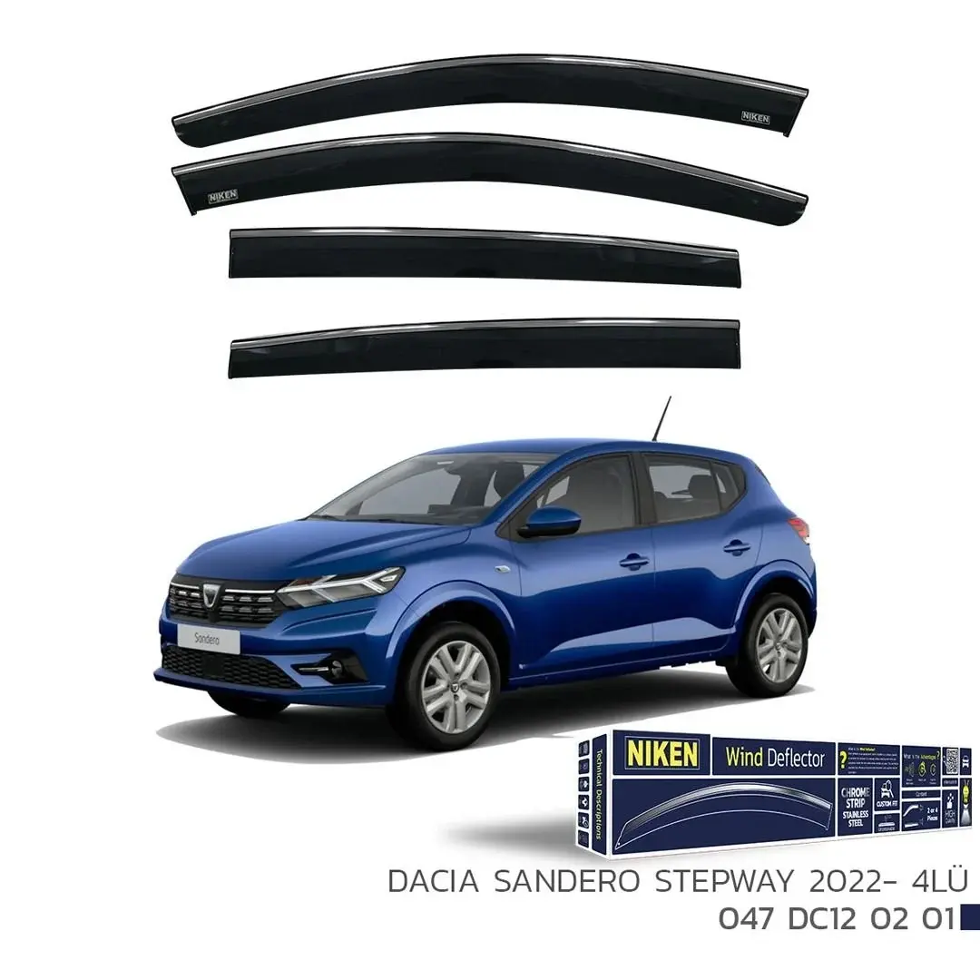 Niken Dacia Sandero Stepway 2022- Kromlu Cam Rüzgarlığı 4lü Takım