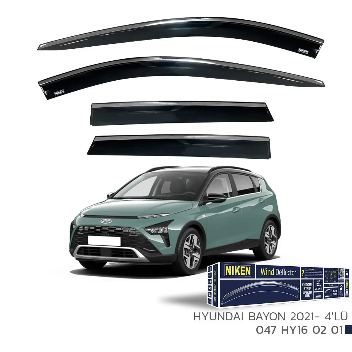 Niken Hyundai Bayon 2021- Kromlu Cam Rüzgarlığı 4lü Takım